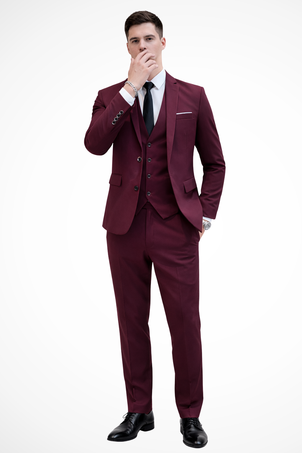 Heren Pak Bordeaux 3-Delig – Blazer, Gilet & Pantalon