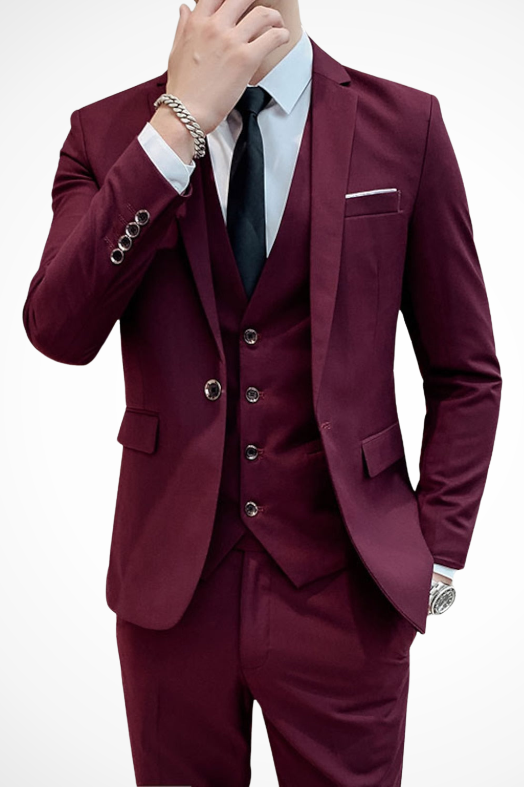Heren Pak Bordeaux 3-Delig – Blazer, Gilet & Pantalon