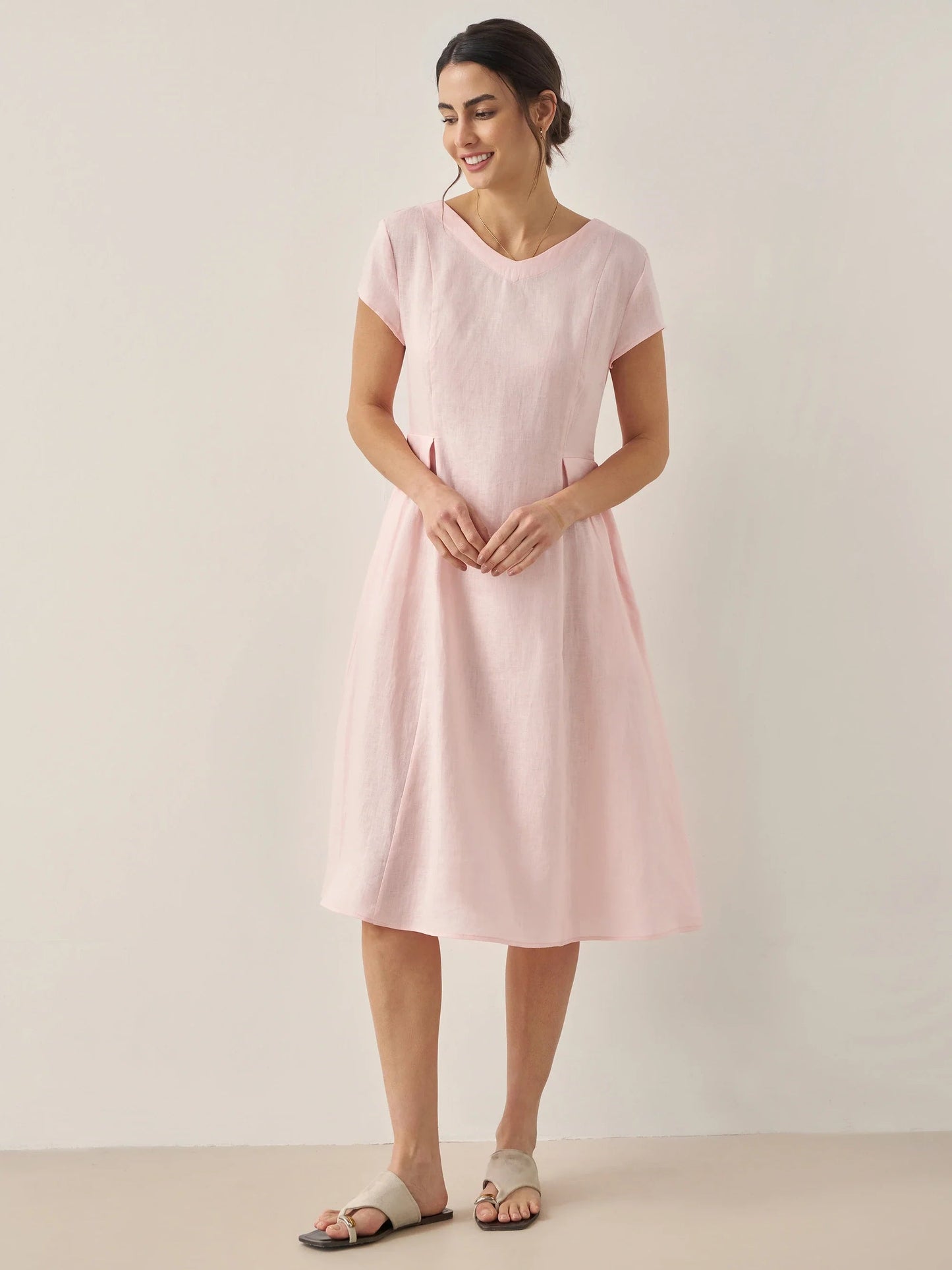 Mila - Stijlvolle V-Hals Midi Zomerjurk