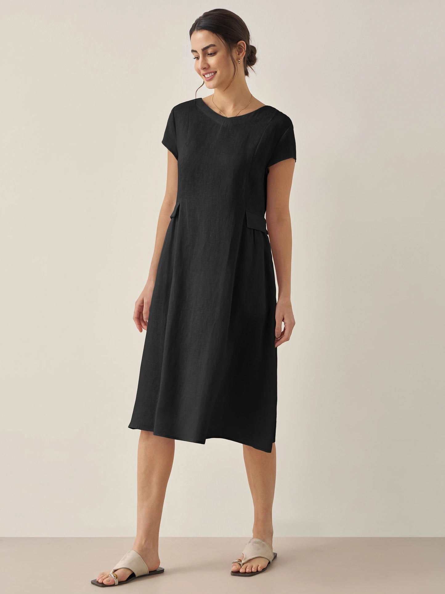 Mila - Stijlvolle V-Hals Midi Zomerjurk