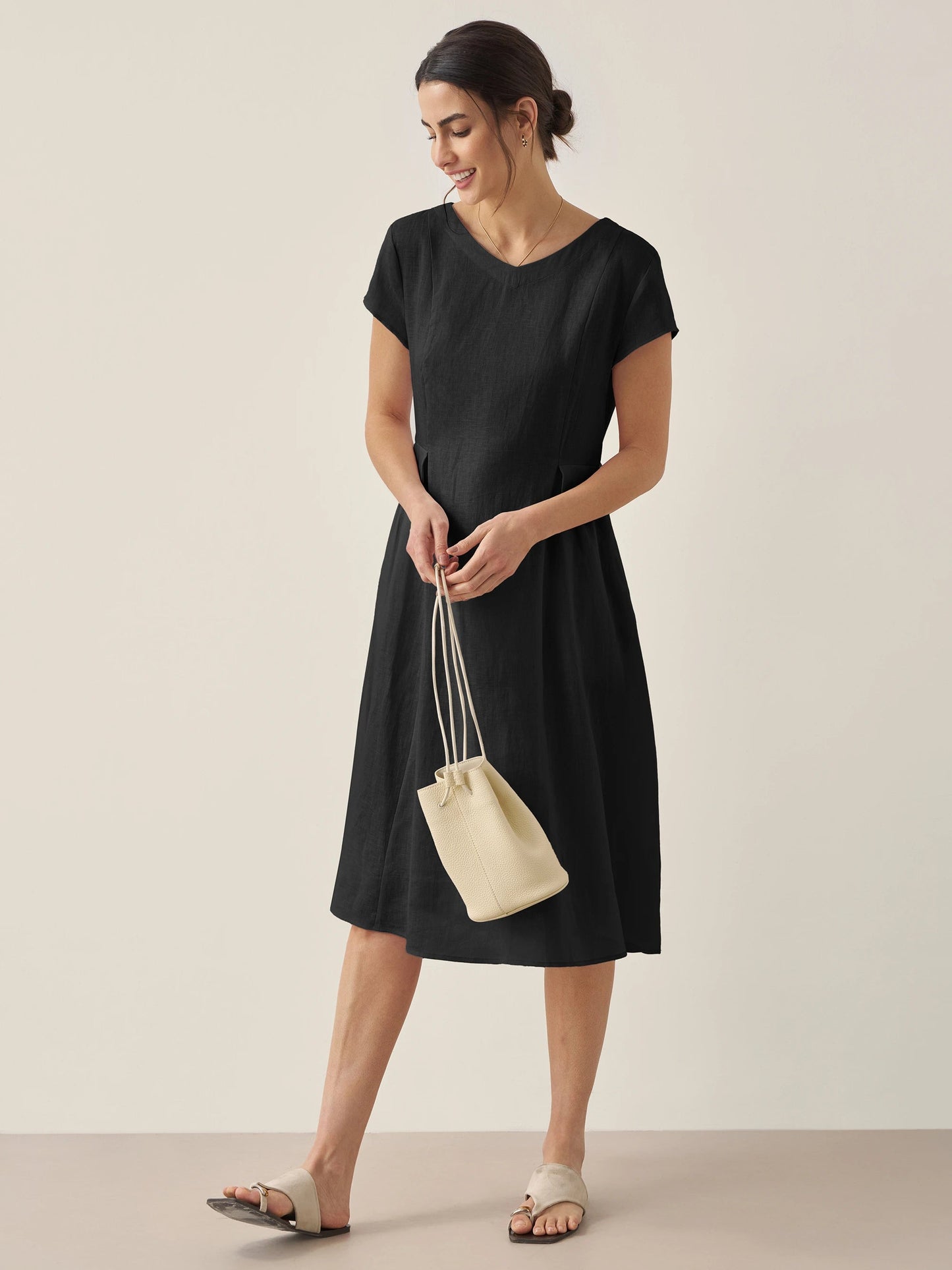 Mila - Stijlvolle V-Hals Midi Zomerjurk