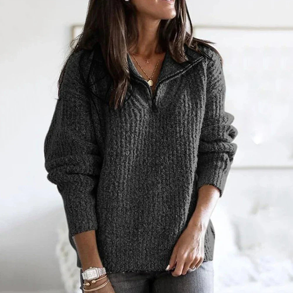 Dames Halve Rits Trui – Opstaande Kraag, Casual Pullover voor Herfst en Winter