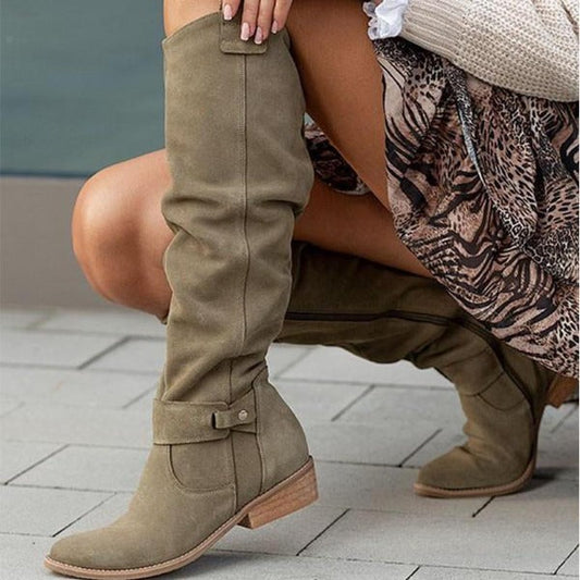 Livia - Trendy Kniehoge Laarzen met Lage Hak