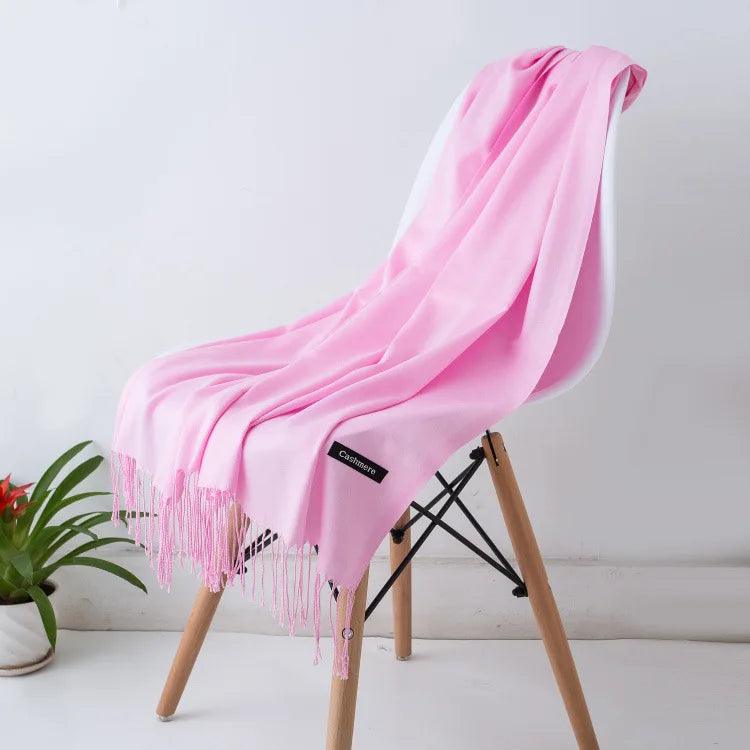 Dames Luxe Warme Sjaal – Effen Beige met Franjedetail, Ideaal voor Herfst en Winter