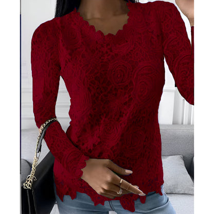 Clarisse - Elegante Kanten Blouse met Lange Mouwen