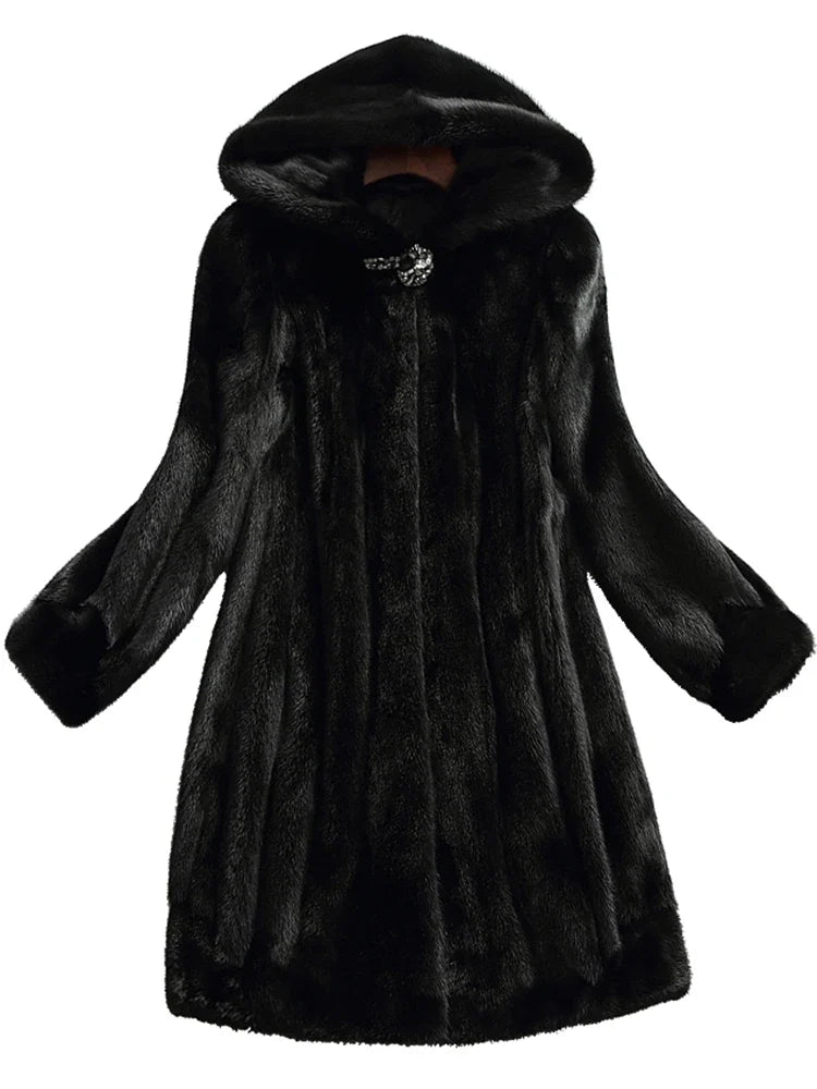Dames Faux Fur Jas met Capuchon - Lange Pluche Winterjas