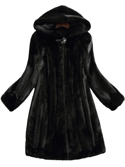 Dames Faux Fur Jas met Capuchon - Lange Pluche Winterjas