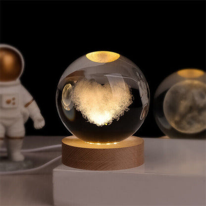 Lichtgevende Kristallen Bol met 3D Gravure Nachtlampje