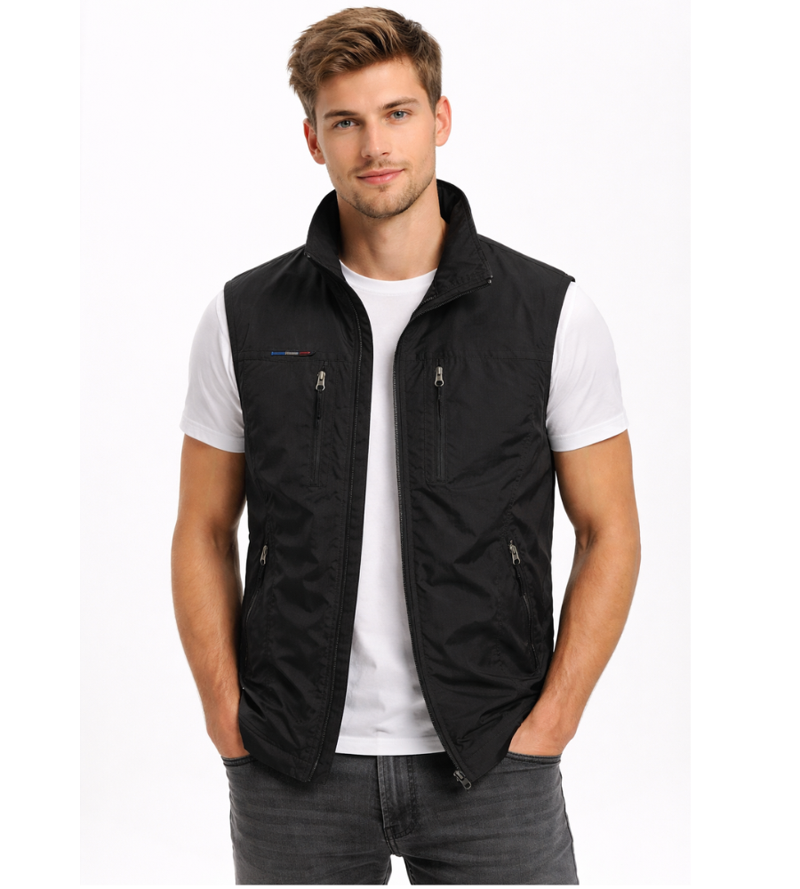 Heren Bodywarmer Mouwloos met Opstaande Kraag en Ritszakken