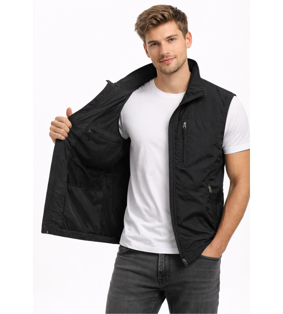 Heren Bodywarmer Mouwloos met Opstaande Kraag en Ritszakken
