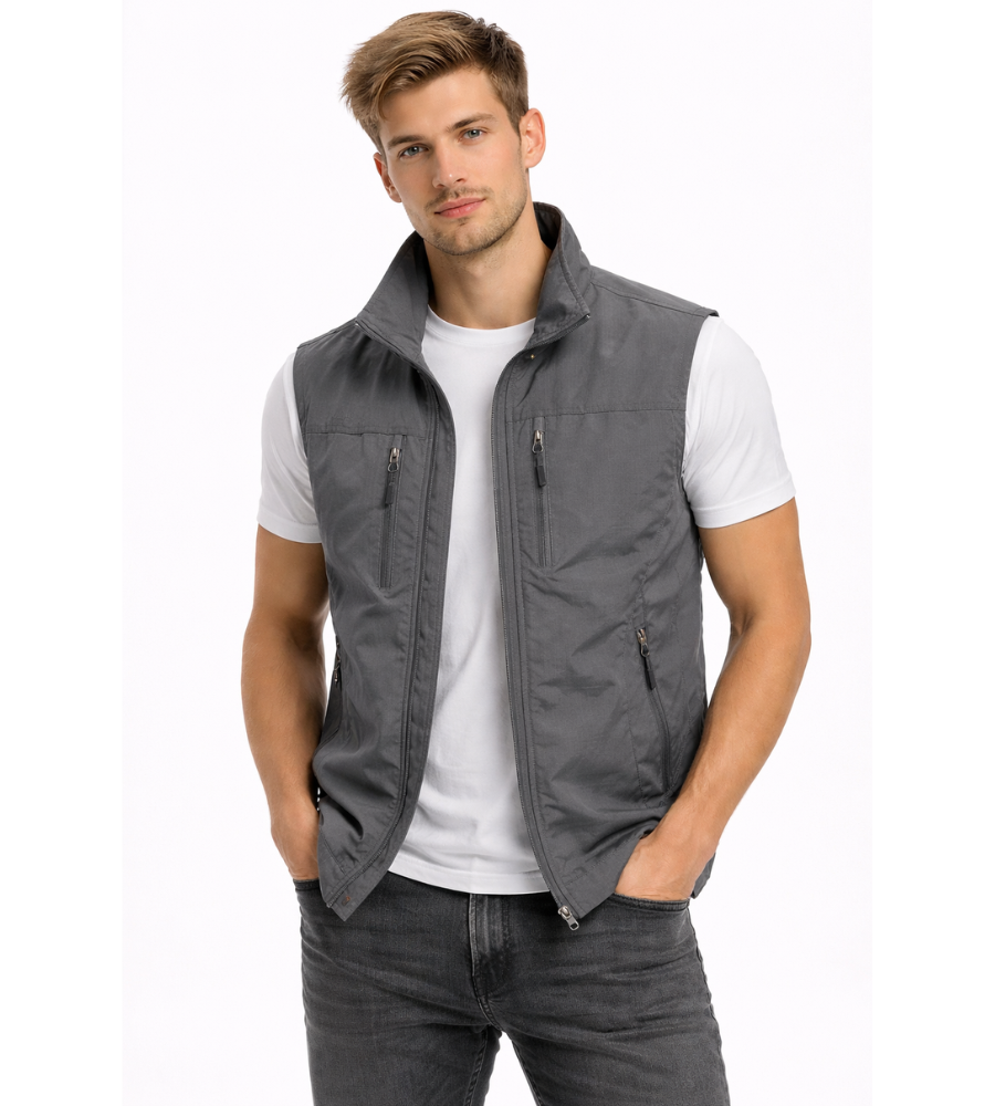 Heren Bodywarmer Mouwloos met Opstaande Kraag en Ritszakken