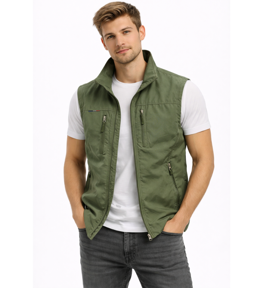 Heren Bodywarmer Mouwloos met Opstaande Kraag en Ritszakken