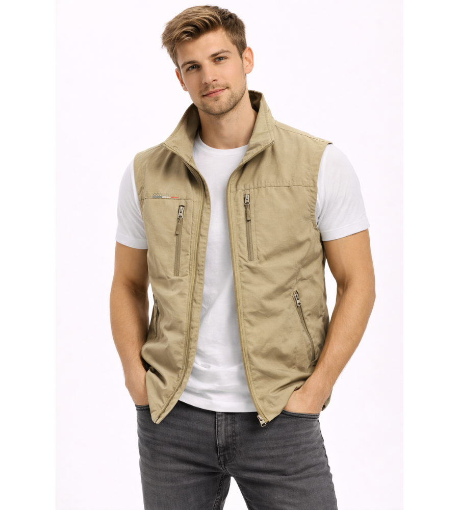 Heren Bodywarmer Mouwloos met Opstaande Kraag en Ritszakken