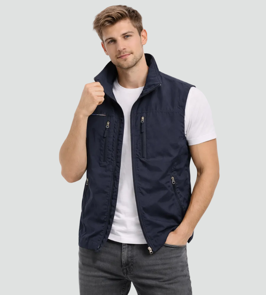 Heren Bodywarmer Mouwloos met Opstaande Kraag en Ritszakken