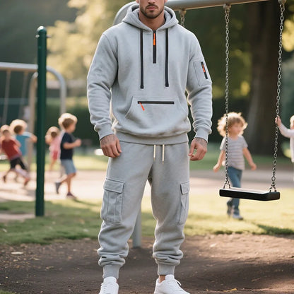 Heren Tweedelig Trainingspak – Comfortabel, Hoodie en Cargo Broek, Geschikt voor Casual en Sportieve Gelegenheden