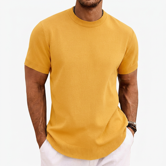 Heren Gebreid T-shirt met Ronde Hals en Korte Mouwen