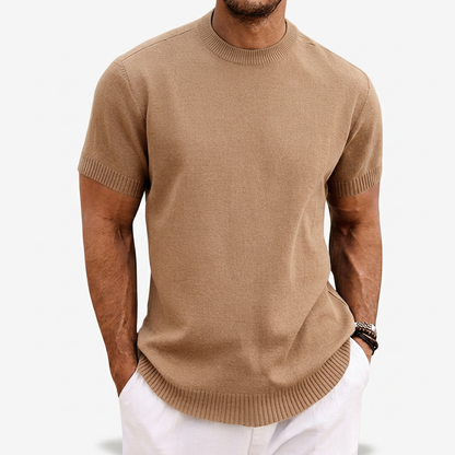 Heren Gebreid T-shirt met Ronde Hals en Korte Mouwen