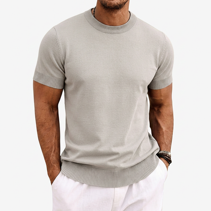 Heren Gebreid T-shirt met Ronde Hals en Korte Mouwen
