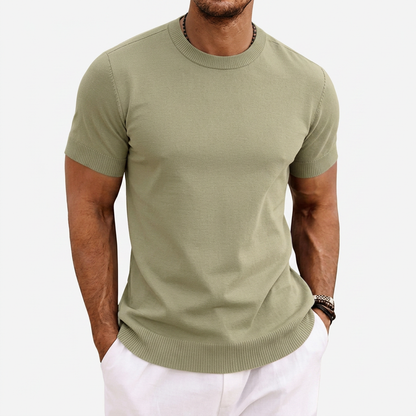 Heren Gebreid T-shirt met Ronde Hals en Korte Mouwen