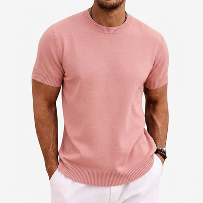 Heren Gebreid T-shirt met Ronde Hals en Korte Mouwen