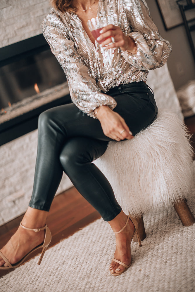 Elegante dames feest blouse met glitter pailletten & lange mouwen