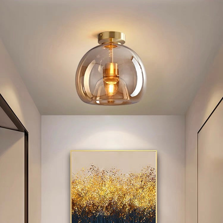 Noraya | Modern Copper Glass Ceiling Light with E27 Fitting for Hallway and Bedroom Lighting