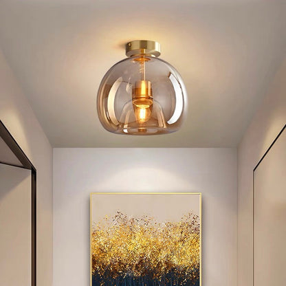 Noraya | Modern Copper Glass Ceiling Light with E27 Fitting for Hallway and Bedroom Lighting