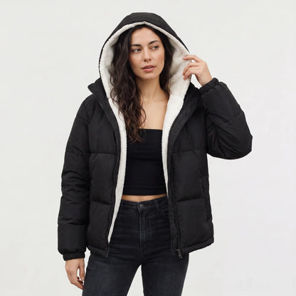 Hooded puffer jacket met fleece voering