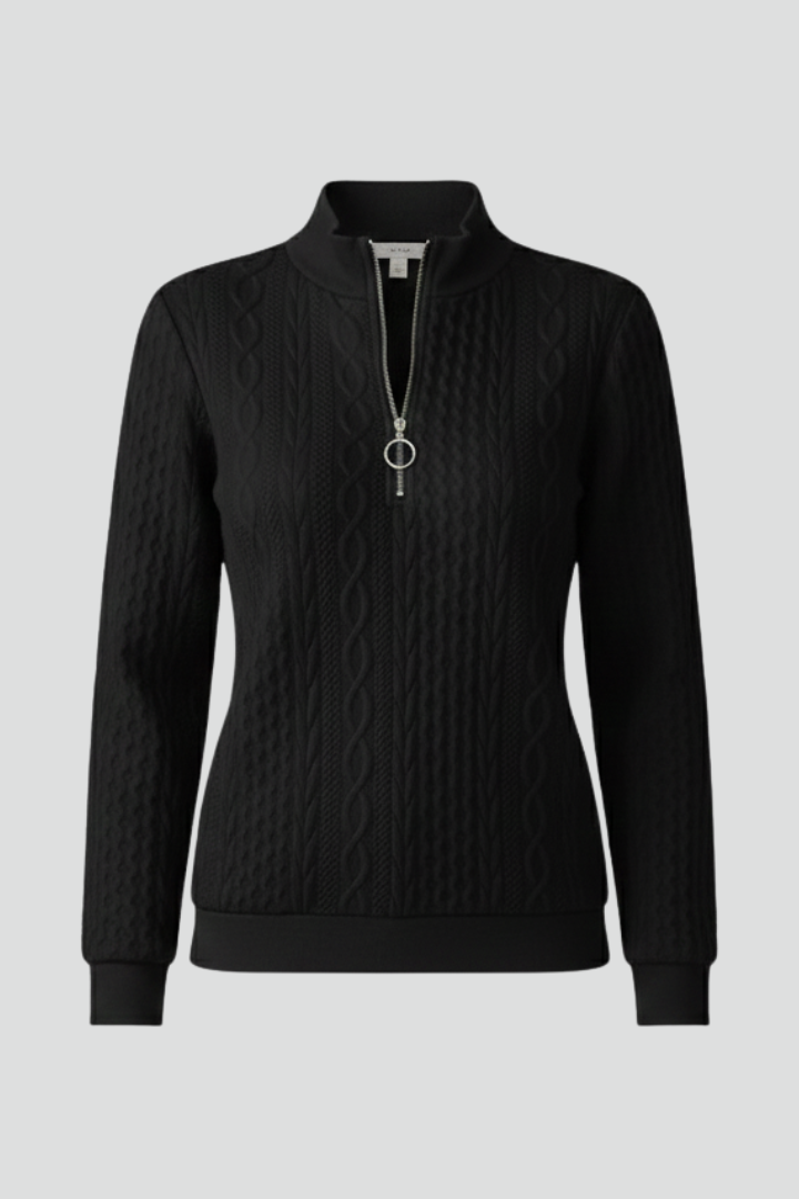 Dames Ribgebreide Pullover met Ritskraag - Getailleerde Coltrui
