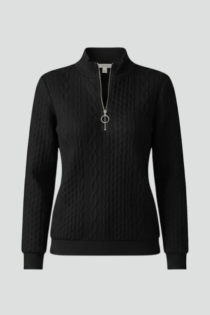 Dames Ribgebreide Pullover met Ritskraag - Getailleerde Coltrui