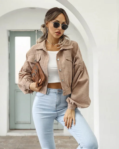 Daleyza - Corduroy Cropped Bomberjack met Lantern Mouwen