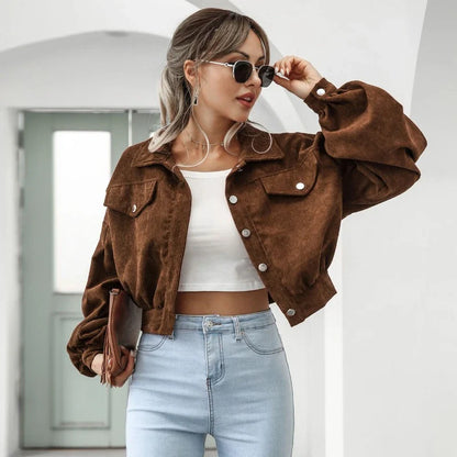 Daleyza - Corduroy Cropped Bomberjack met Lantern Mouwen