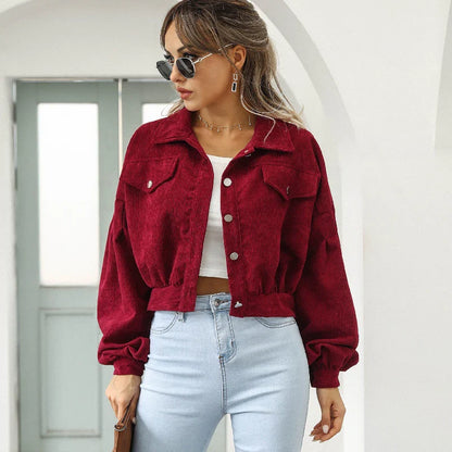 Daleyza - Corduroy Cropped Bomberjack met Lantern Mouwen