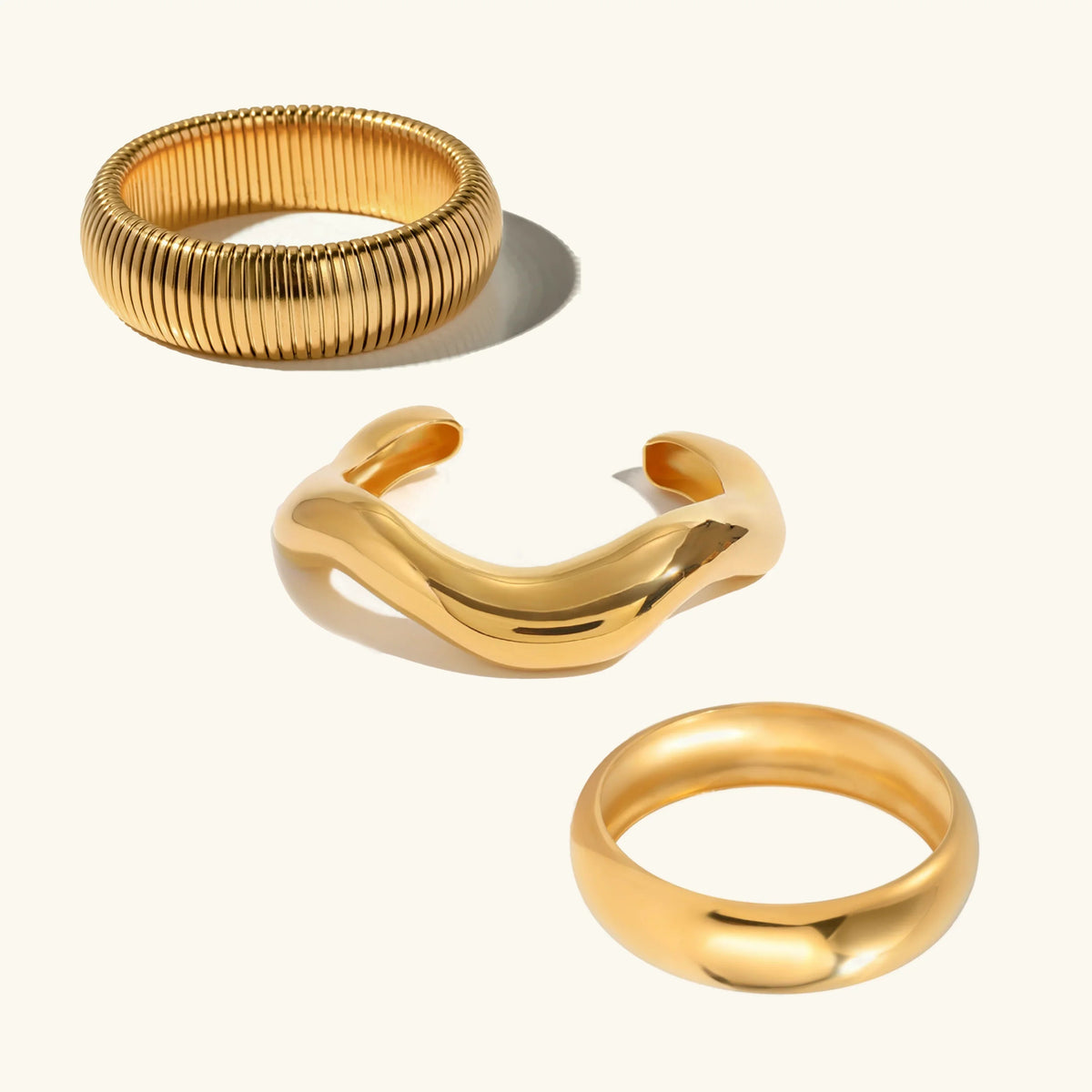 Dames Armbandenset Chunky Bangles Goudkleurig RVS (3-delig)