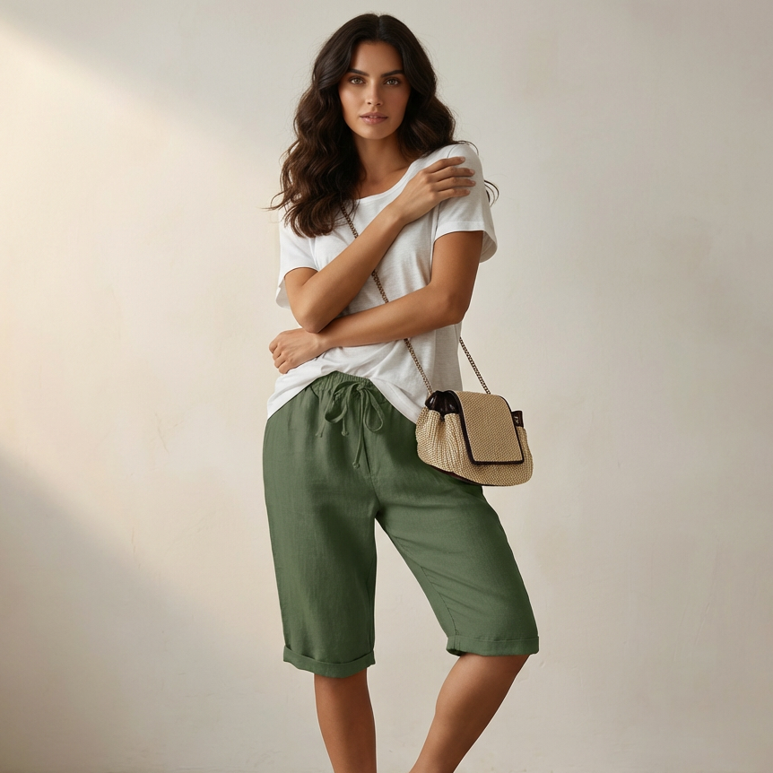 Dames High-Waisted Korte Broek – Casual voor Zomergebruik, Met Elastische Taille
