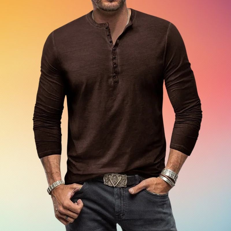 Heren Henley Shirt met Knopenlijst - Slim Fit Lange Mouw