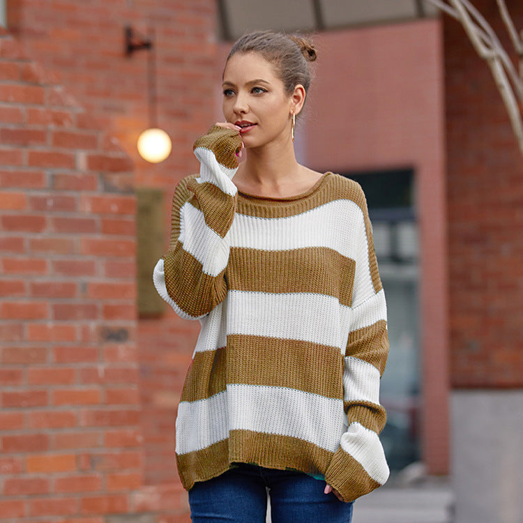 Dames Oversized Trui Gestreept - Ronde Hals Lange Mouwen