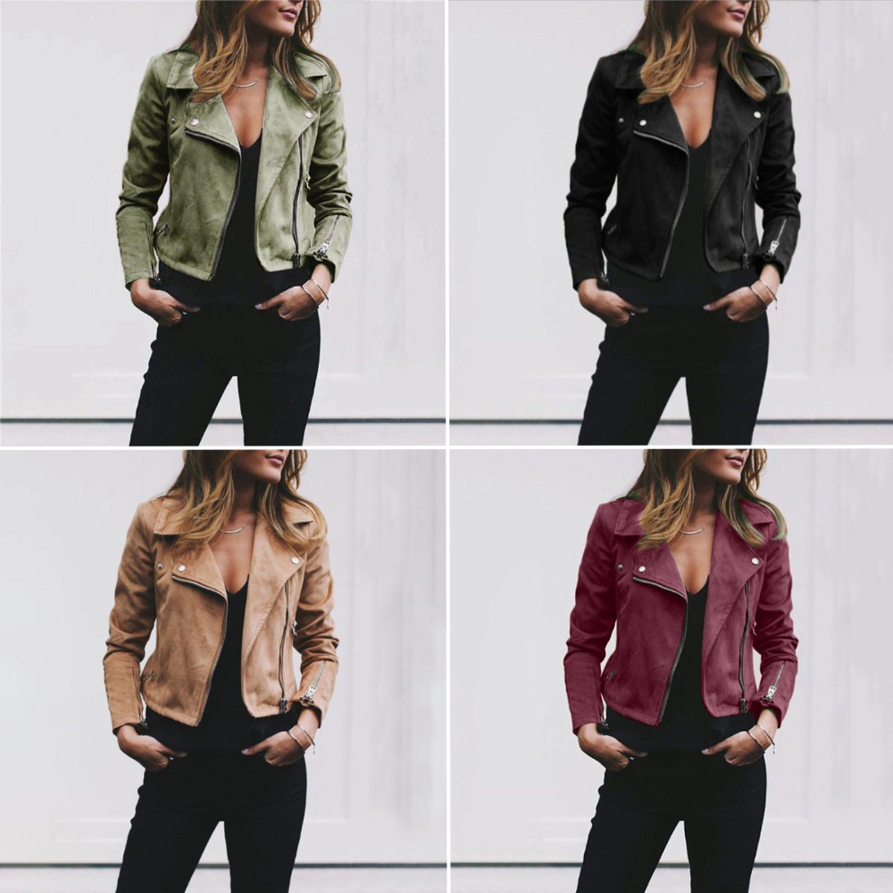 Suède Dames Bikerjack met Ritsdetails – Luxe Tijdloze Look
