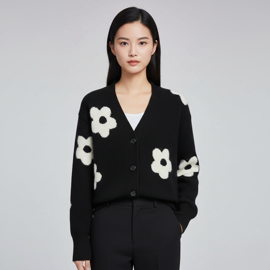 Leonie - Gebloemde Trui in Zwart/Beige