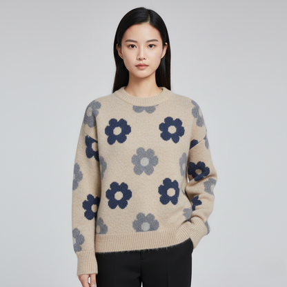 Leonie - Gebloemde Trui in Zwart/Beige