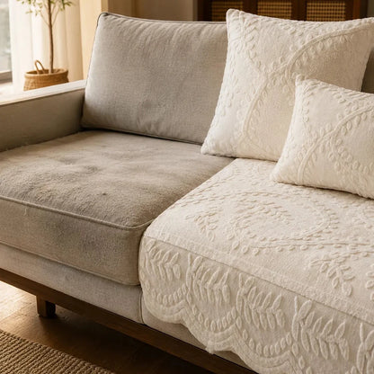 Bankhoes Pluche met Botanisch Reliëf en Antislip Onderkant