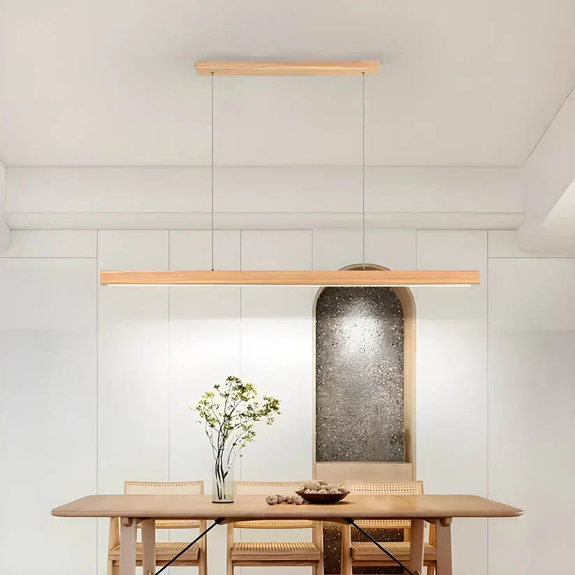 Houten LED Hanglamp met Slanke Balk - Lineair Design