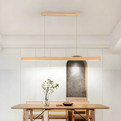 Houten LED Hanglamp met Slanke Balk - Lineair Design
