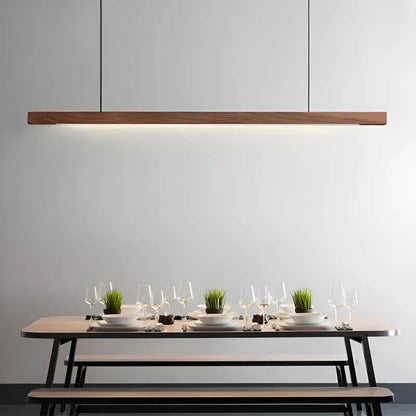 Houten LED Hanglamp met Slanke Balk - Lineair Design