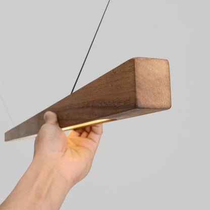 Houten LED Hanglamp met Slanke Balk - Lineair Design