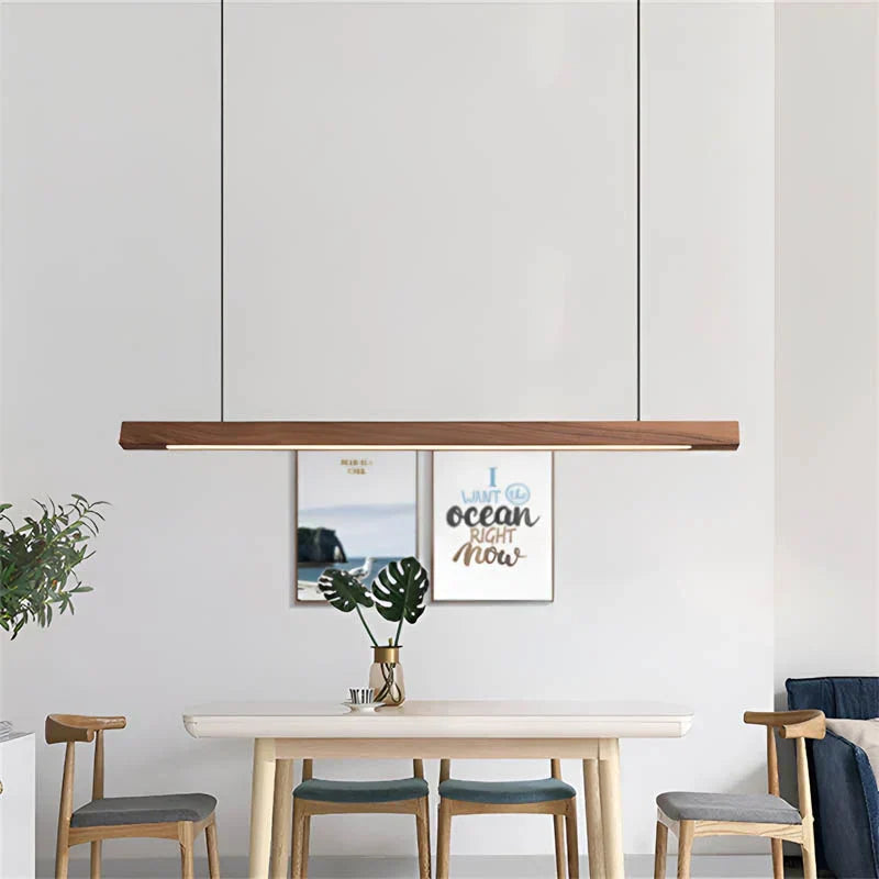 Houten LED Hanglamp met Slanke Balk - Lineair Design