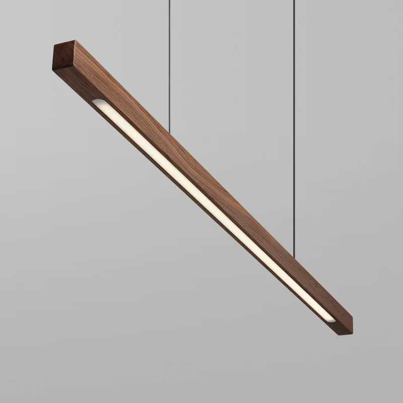 Houten LED Hanglamp met Slanke Balk - Lineair Design