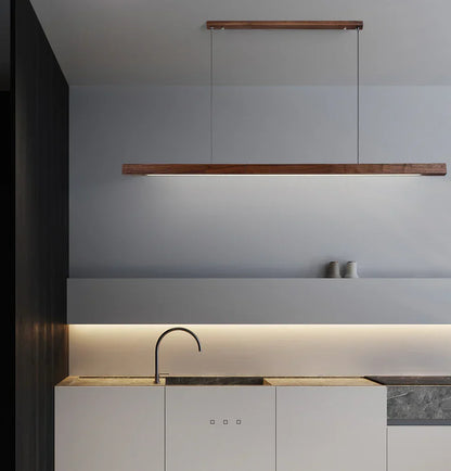 Houten LED Hanglamp met Slanke Balk - Lineair Design