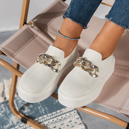 Chunky Ketting Detail Slip-on Sneakers voor Dames – Comfortabele Stijlvolle Instappers