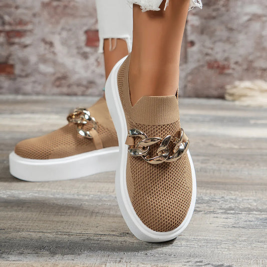 Chunky Ketting Detail Slip-on Sneakers voor Dames – Comfortabele Stijlvolle Instappers